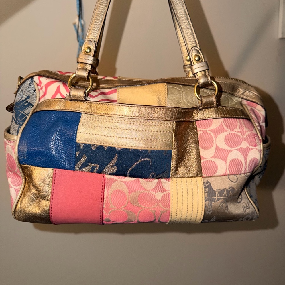Coach Multicolor Patchwork Shoulder Bag in Pink, Blue & Gold